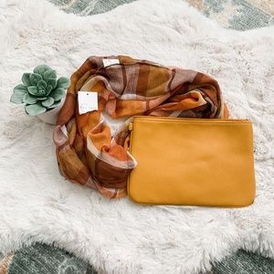 NWT Yellow & Orange Plaid Infinity Scarf and Wristlet Set